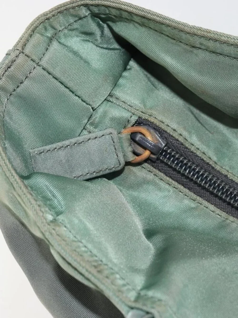 PRADA Tote Bag Nylon Green Silver Auth 175705